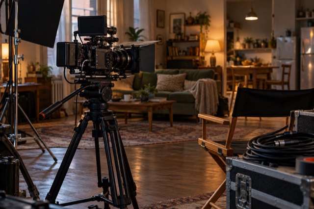 Filmkamera og udstyr på en optagelse – AI-genereret billede