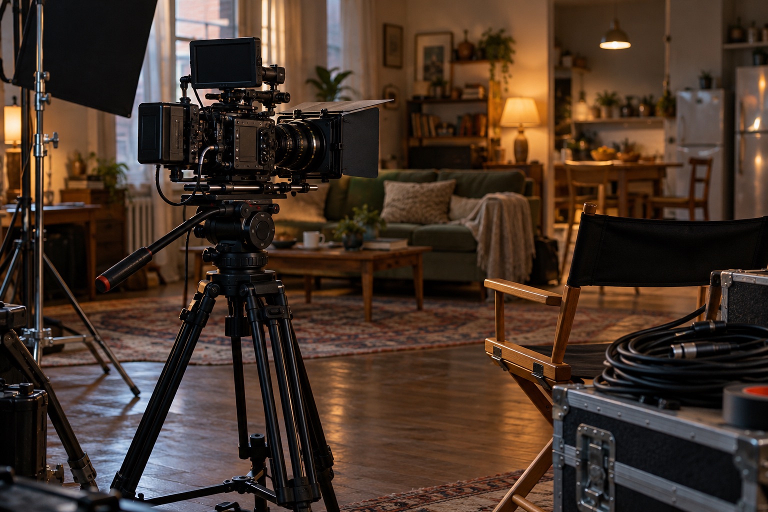 Filmkamera og udstyr på en optagelse – AI-genereret billede
